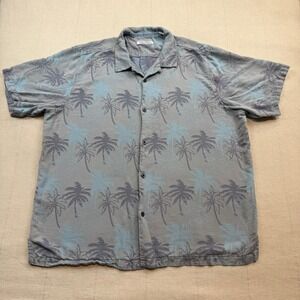 Tommy Bahama | 100% Silk Palm Tree Shirt Blue Grey | Men's XXL